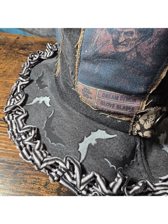 OOAK Handmade Boho Indie Top Hat Horror Movies Upcycle Adjustable M 22.5\